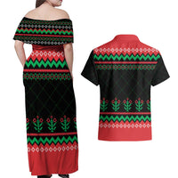 Christmas Cat Couples Matching Off Shoulder Maxi Dress and Hawaiian Shirt with Grumpy Cat in Santa Hat Holiday Lights - Wonder Print Shop