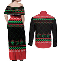 Christmas Cat Couples Matching Off Shoulder Maxi Dress and Long Sleeve Button Shirt with Grumpy Cat in Santa Hat Holiday Lights - Wonder Print Shop