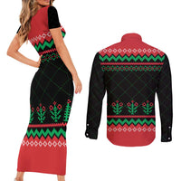 Christmas Cat Couples Matching Short Sleeve Bodycon Dress and Long Sleeve Button Shirt with Grumpy Cat in Santa Hat Holiday Lights - Wonder Print Shop