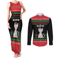 Christmas Cat Couples Matching Tank Maxi Dress and Long Sleeve Button Shirt with Grumpy Cat in Santa Hat Holiday Lights - Wonder Print Shop