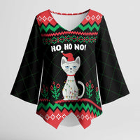 Christmas Cat Kimono Sleeve Blouse with Grumpy Cat in Santa Hat Holiday Lights - Wonder Print Shop