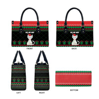 Christmas Cat Leather Bag with Grumpy Cat in Santa Hat Holiday Lights - Wonder Print Shop