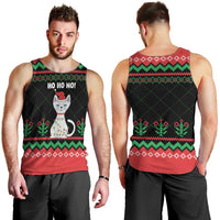 Christmas Cat Men Tank Top with Grumpy Cat in Santa Hat Holiday Lights - Wonder Print Shop