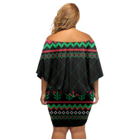 Christmas Cat Off Shoulder Short Dress with Grumpy Cat in Santa Hat Holiday Lights - Wonder Print Shop