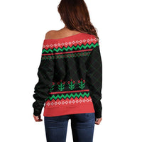 Christmas Cat Off Shoulder Sweater with Grumpy Cat in Santa Hat Holiday Lights - Wonder Print Shop