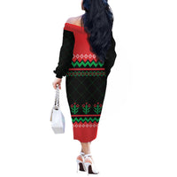 Christmas Cat Off The Shoulder Long Sleeve Dress with Grumpy Cat in Santa Hat Holiday Lights - Wonder Print Shop