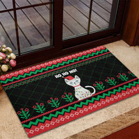 Christmas Cat Rubber Doormat with Grumpy Cat in Santa Hat Holiday Lights - Wonder Print Shop
