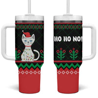Christmas Cat Tumbler With Handle with Grumpy Cat in Santa Hat Holiday Lights - Wonder Print Shop