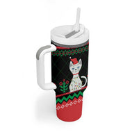 Christmas Cat Tumbler With Handle with Grumpy Cat in Santa Hat Holiday Lights - Wonder Print Shop