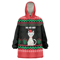 Christmas Cat Wearable Blanket Hoodie with Grumpy Cat in Santa Hat Holiday Lights - Wonder Print Shop