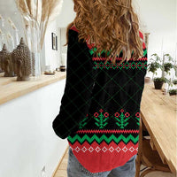 Christmas Cat Women Casual Shirt with Grumpy Cat in Santa Hat Holiday Lights - Wonder Print Shop