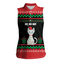 Christmas Cat Women Sleeveless Polo Shirt with Grumpy Cat in Santa Hat Holiday Lights - Wonder Print Shop