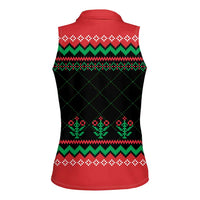 Christmas Cat Women Sleeveless Polo Shirt with Grumpy Cat in Santa Hat Holiday Lights - Wonder Print Shop