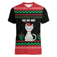 Christmas Cat Women V-Neck T-Shirt with Grumpy Cat in Santa Hat Holiday Lights - Wonder Print Shop