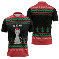 Christmas Cat Zipper Polo Shirt with Grumpy Cat in Santa Hat Holiday Lights - Wonder Print Shop