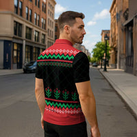 Christmas Cat Zipper Polo Shirt with Grumpy Cat in Santa Hat Holiday Lights - Wonder Print Shop