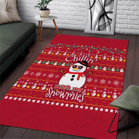Christmas Chillin With My Snowmies Area Rug Cool Snowman Red Snowflake Light String - Wonder Print Shop