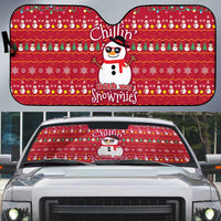 Christmas Chillin With My Snowmies Auto Sun Shade Cool Snowman Red Snowflake Light String - Wonder Print Shop