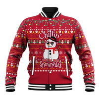 Christmas Chillin With My Snowmies Baseball Jacket Cool Snowman Red Snowflake Light String - Wonder Print Shop