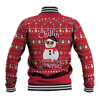Christmas Chillin With My Snowmies Baseball Jacket Cool Snowman Red Snowflake Light String - Wonder Print Shop