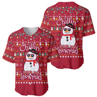 Christmas Chillin With My Snowmies Baseball Jersey Cool Snowman Red Snowflake Light String - Wonder Print Shop
