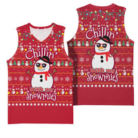 Christmas Chillin With My Snowmies Basketball Jersey Cool Snowman Red Snowflake Light String - Wonder Print Shop