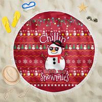 Christmas Chillin With My Snowmies Beach Blanket Cool Snowman Red Snowflake Light String - Wonder Print Shop