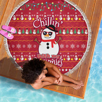 Christmas Chillin With My Snowmies Beach Blanket Cool Snowman Red Snowflake Light String - Wonder Print Shop