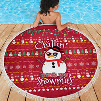 Christmas Chillin With My Snowmies Beach Blanket Cool Snowman Red Snowflake Light String - Wonder Print Shop