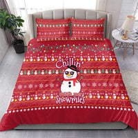 Christmas Chillin With My Snowmies Bedding Set Cool Snowman Red Snowflake Light String - Wonder Print Shop