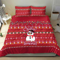 Christmas Chillin With My Snowmies Bedding Set Cool Snowman Red Snowflake Light String - Wonder Print Shop