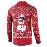 Christmas Chillin With My Snowmies Button Sweatshirt Cool Snowman Red Snowflake Light String - Wonder Print Shop