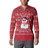 Christmas Chillin With My Snowmies Button Sweatshirt Cool Snowman Red Snowflake Light String - Wonder Print Shop
