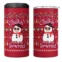 Christmas Chillin With My Snowmies 4 in 1 Can Cooler Tumbler Cool Snowman Red Snowflake Light String - Wonder Print Shop