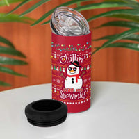 Christmas Chillin With My Snowmies 4 in 1 Can Cooler Tumbler Cool Snowman Red Snowflake Light String - Wonder Print Shop