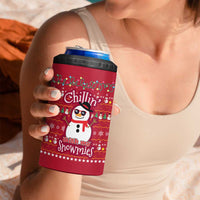 Christmas Chillin With My Snowmies 4 in 1 Can Cooler Tumbler Cool Snowman Red Snowflake Light String - Wonder Print Shop