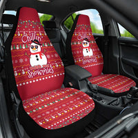 Christmas Chillin With My Snowmies Car Seat Cover Cool Snowman Red Snowflake Light String - Wonder Print Shop