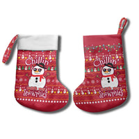 Christmas Chillin With My Snowmies Christmas Stocking Cool Snowman Red Snowflake Light String - Wonder Print Shop