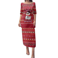 Christmas Chillin With My Snowmies Family Matching Puletasi and Hawaiian Shirt Cool Snowman Red Snowflake Light String - Wonder Print Shop