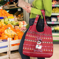 Christmas Chillin With My Snowmies Grocery Bag Cool Snowman Red Snowflake Light String - Wonder Print Shop