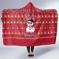 Christmas Chillin With My Snowmies Hooded Blanket Cool Snowman Red Snowflake Light String - Wonder Print Shop