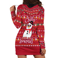 Christmas Chillin With My Snowmies Hoodie Dress Cool Snowman Red Snowflake Light String - Wonder Print Shop