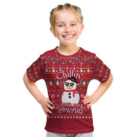 Christmas Chillin With My Snowmies Kid T Shirt Cool Snowman Red Snowflake Light String - Wonder Print Shop