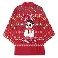 Christmas Chillin With My Snowmies Kimono Cool Snowman Red Snowflake Light String - Wonder Print Shop