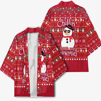 Christmas Chillin With My Snowmies Kimono Cool Snowman Red Snowflake Light String - Wonder Print Shop
