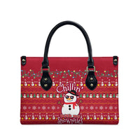 Christmas Chillin With My Snowmies Leather Bag Cool Snowman Red Snowflake Light String - Wonder Print Shop