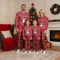 Christmas Chillin With My Snowmies Christmas Pajama Set Cool Snowman Red Snowflake Light String - Wonder Print Shop