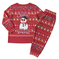 Christmas Chillin With My Snowmies Christmas Pajama Set Cool Snowman Red Snowflake Light String - Wonder Print Shop