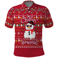 Christmas Chillin With My Snowmies Polo Shirt Cool Snowman Red Snowflake Light String - Wonder Print Shop