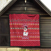 Christmas Chillin With My Snowmies Quilt Cool Snowman Red Snowflake Light String - Wonder Print Shop